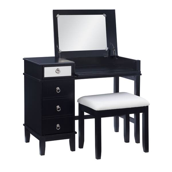 38" Black Vanity Set with Mirror and Stool Bed Bath & Beyond 37605818